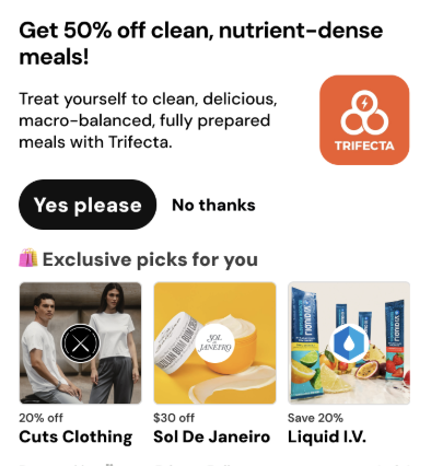 Featured product format, with the shopper's personalized picks beneath