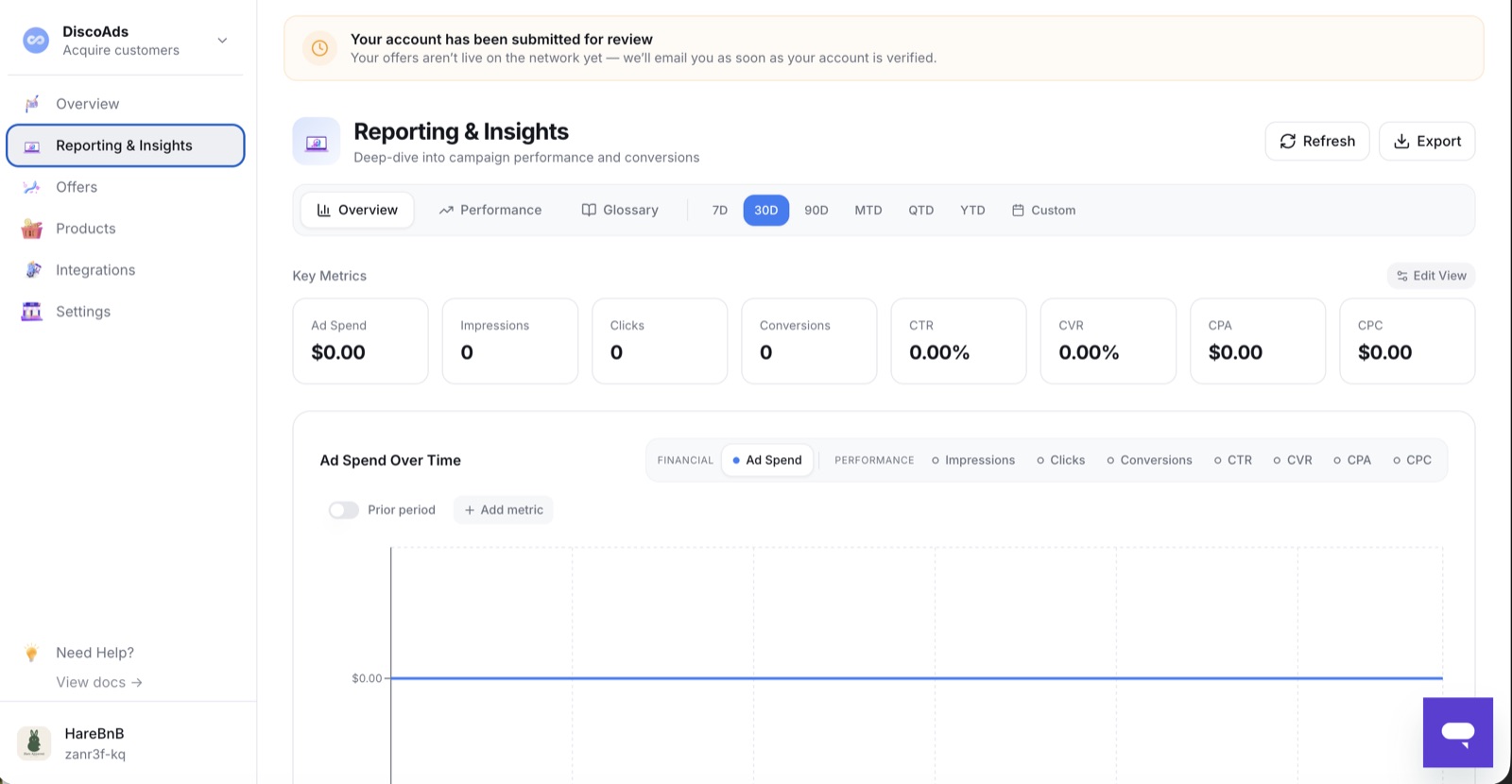 Reporting &amp; Insights — key metrics and the over-time chart
