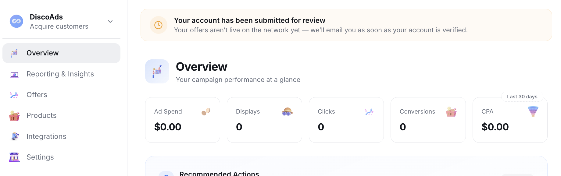 The in-review banner — you'll see this until your account is verified