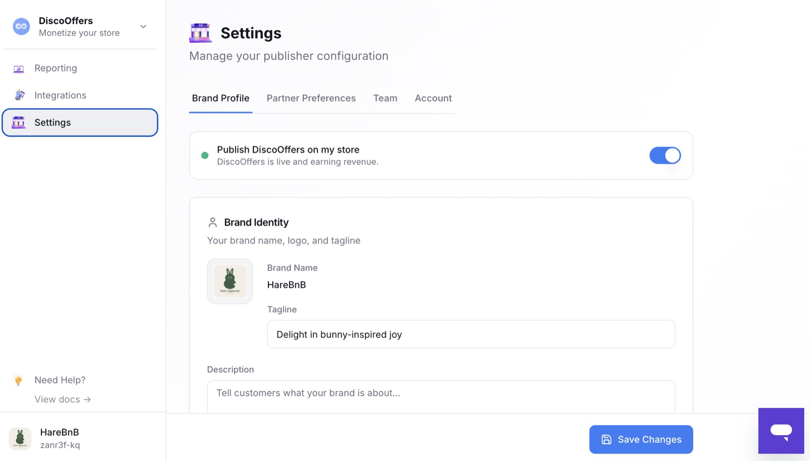 The publish toggle — DiscoOffers live on your store