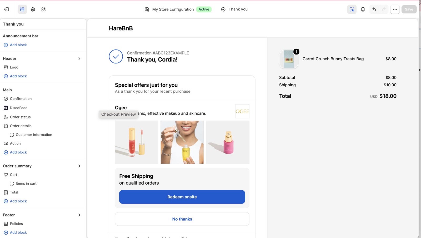 DiscoFeed rendering offers on the Thank You page